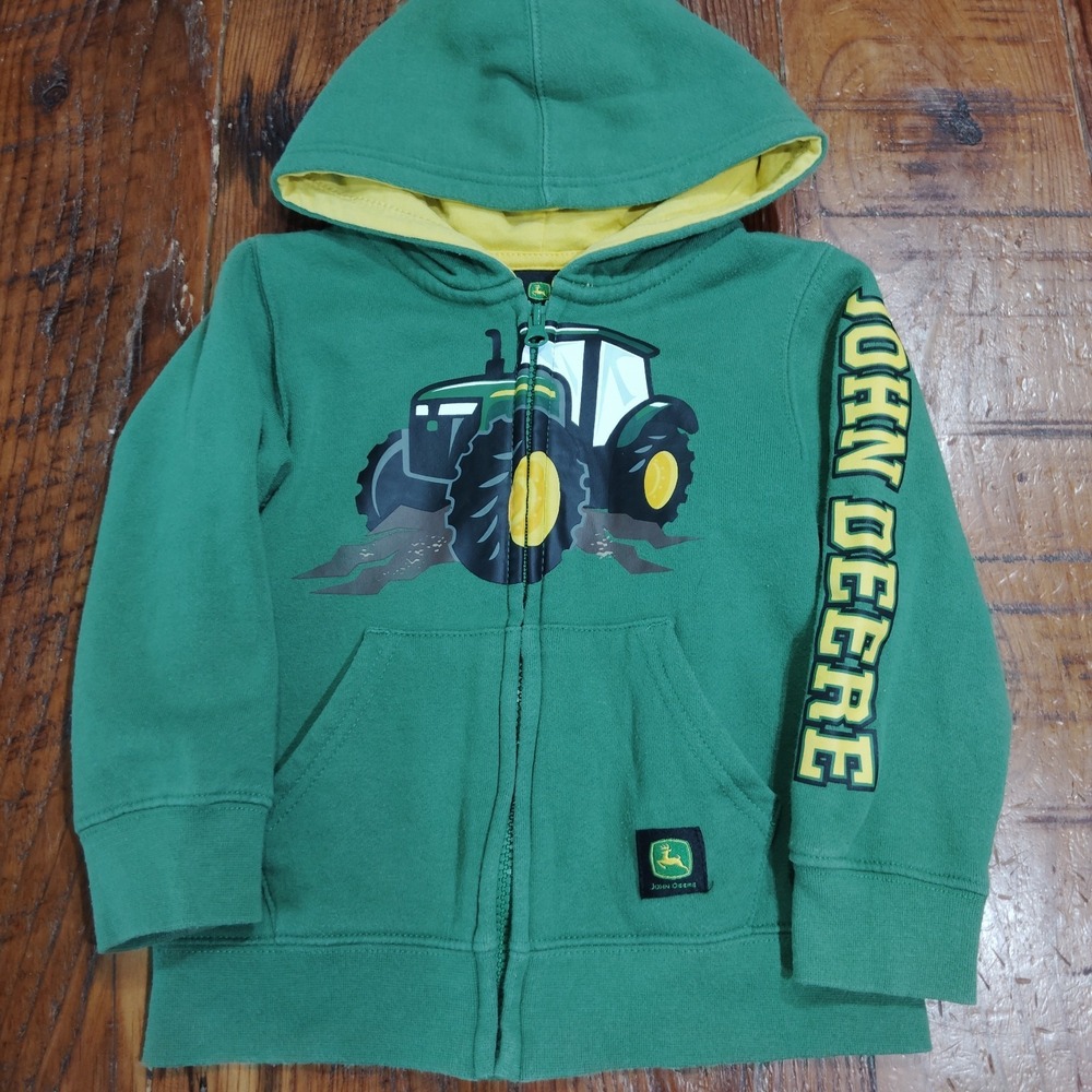 John Deere Boys Tractor Full Zip Green Hoodie Size 3T